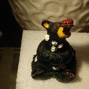 OBlack Bear Figurine with Butterfly